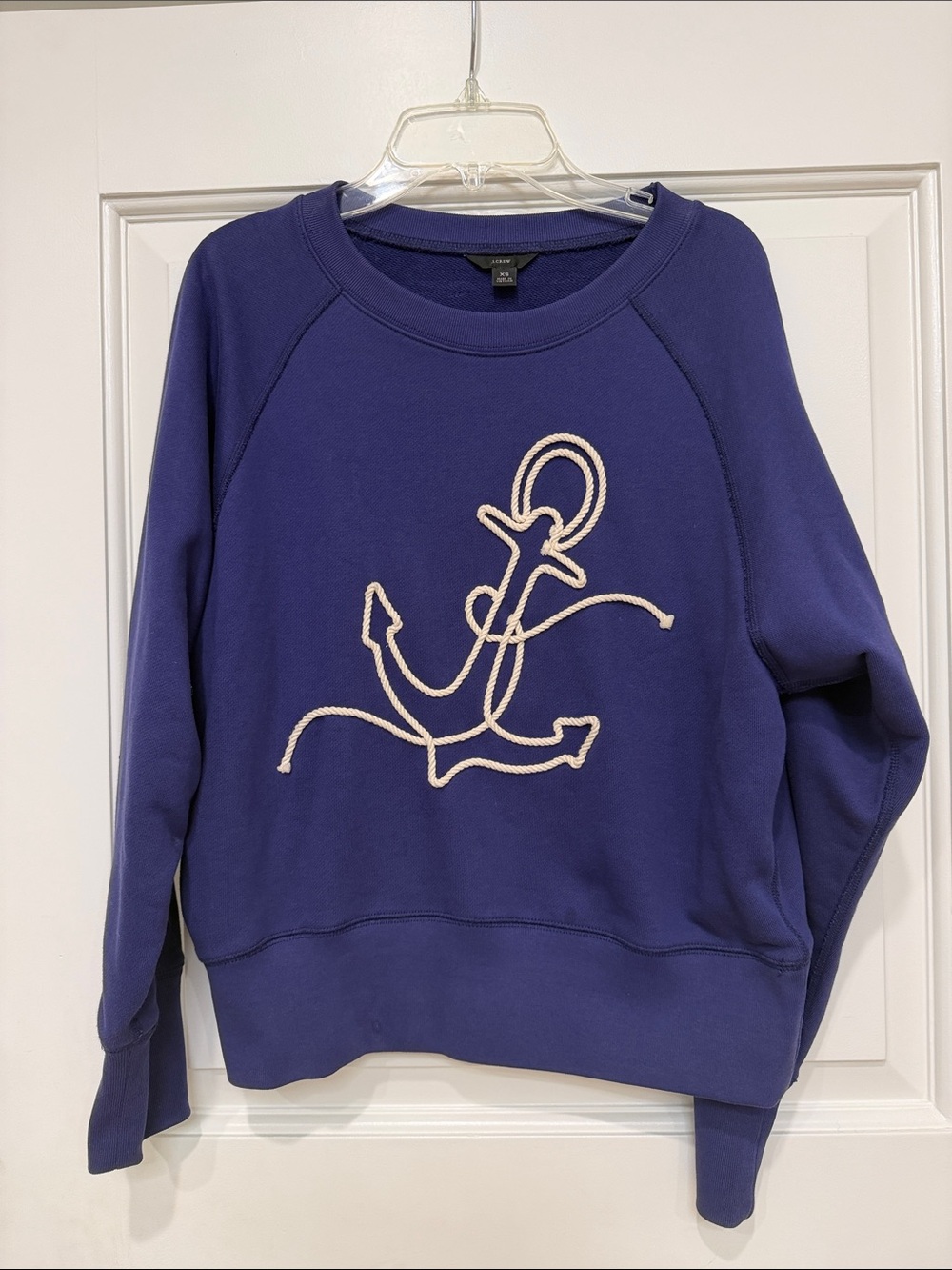 J. Crew Navy Crewneck Sweatshirt with Anchor Embroidery